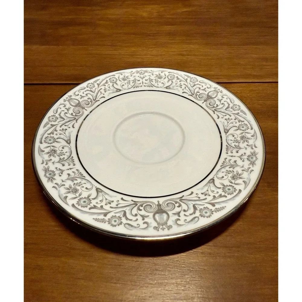 16‎ piece Noritake Canterbury Teacup & Saucer Grey Blue Floral Platinum Trim VTG